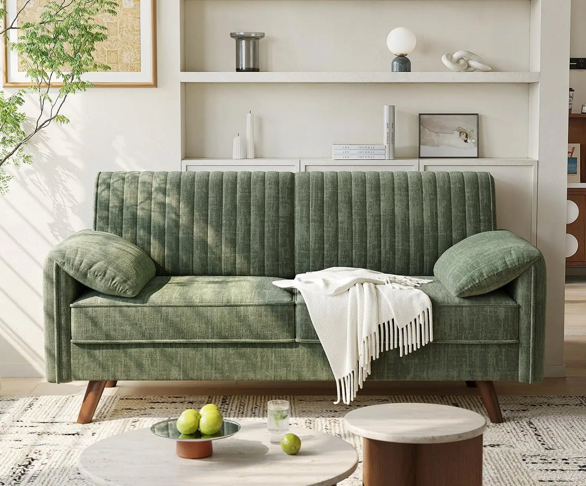 Modern Loveseat Sofa 64.5" for Small Space Living Room, Chenille Fabric 2-Seater Couch with High Legs（164cm）, Comfy Small Apartment Sofa Green
