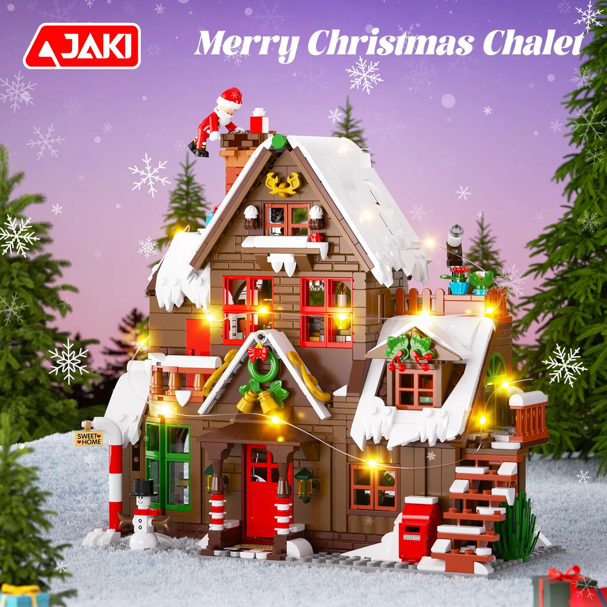 JAKI Christmas Wooden House Model Assembly Toy Home Creative Ornament Building Blocks Set Christmas Gift for Boys and Girls