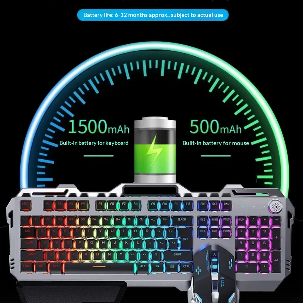 Qianxingzhe Wireless Keyboard Mouse Set Mechanical Feel Rechargeable Rgb Backlit Wrist Rest Multifunctional Knob Gaming For Pc
