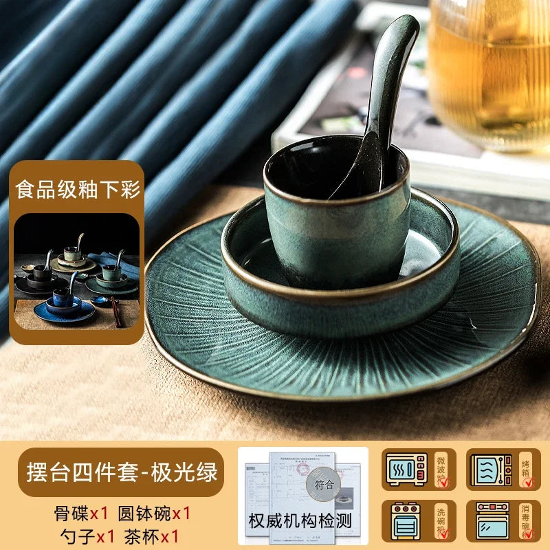 Chinese tableware set plate bowl ceramic combination solid color tableware