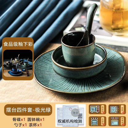 Chinese tableware set plate bowl ceramic combination solid color tableware