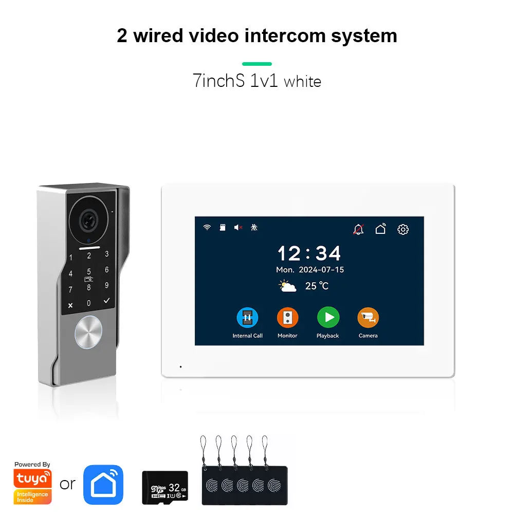 ANJIELO 2-Wire Video Door Phone with TUYA App IC Card PIN Unlock 24 IP Camera Support Smart Video Intercom System for Home 1080P