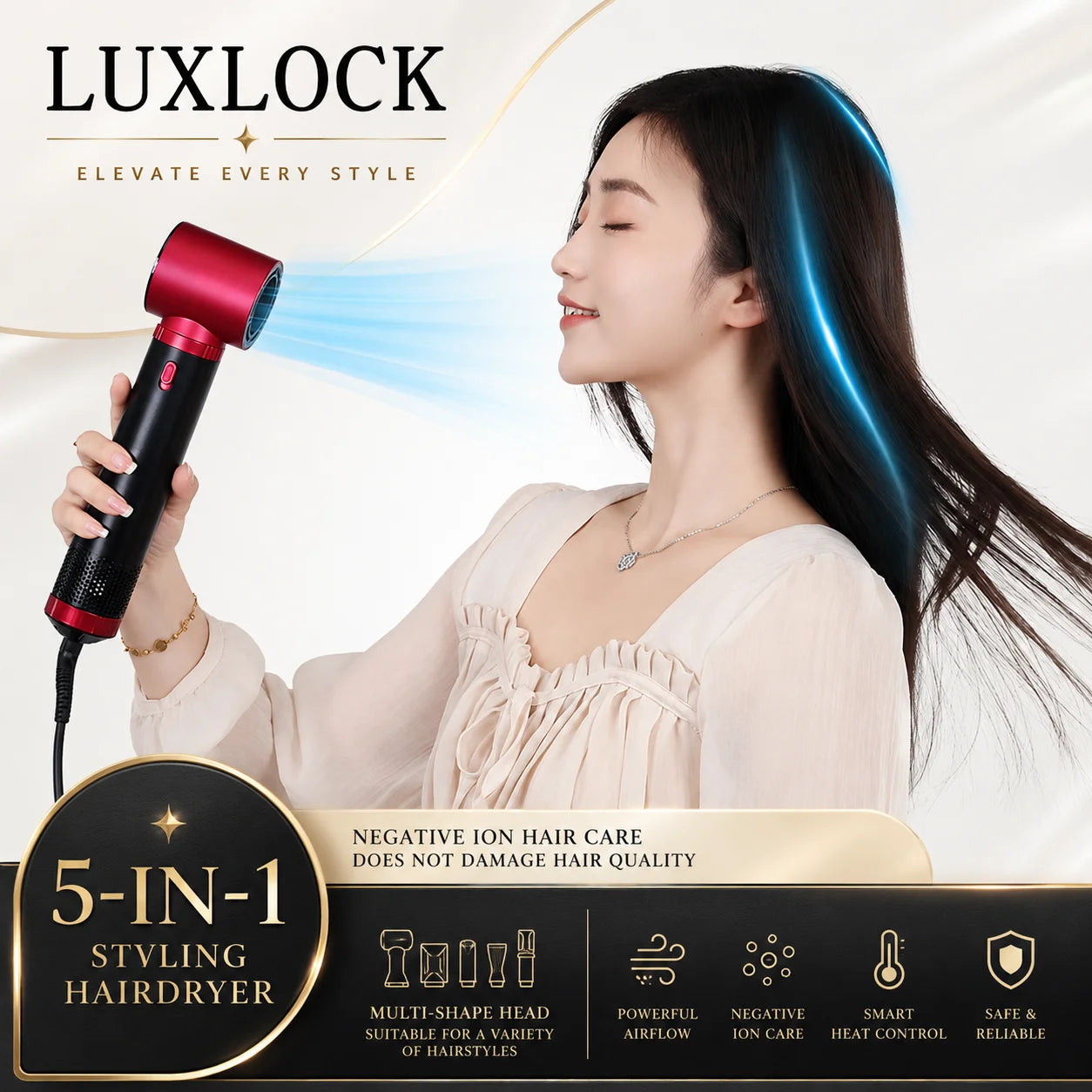 LUXLOCK Professional 5-in-1 Curler Set Multi functional Straightener Hot Air Comb Hairdryer Styling Set Wave Curler Ladies' Gift