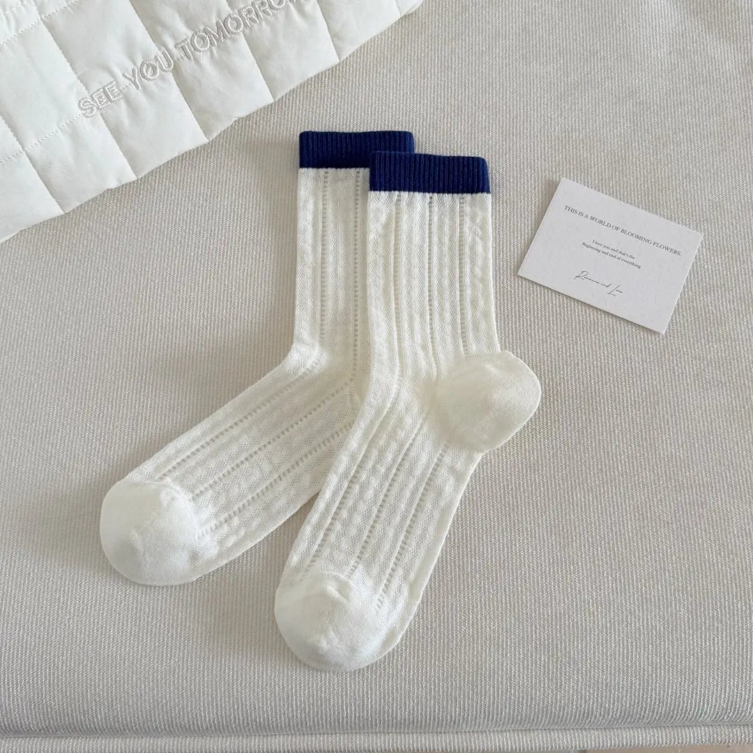 Transparent Crystal Silk Socks Women Fashion Ultra-thin Summer Harajuku Crew Socks Flower Streetwear Elastic Long Mesh Socks