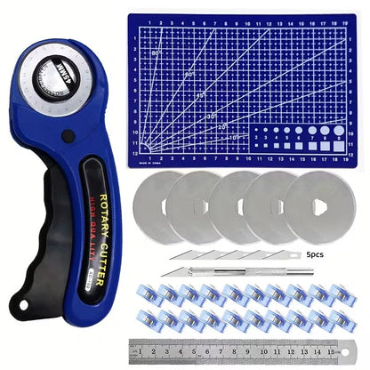25PCS Rotary Cutter Set Quilting Kit 45mm Fabric Cutter with Blades & A4 Cutting Mat & Craft Knife Set & Sewing Clips for Sewing