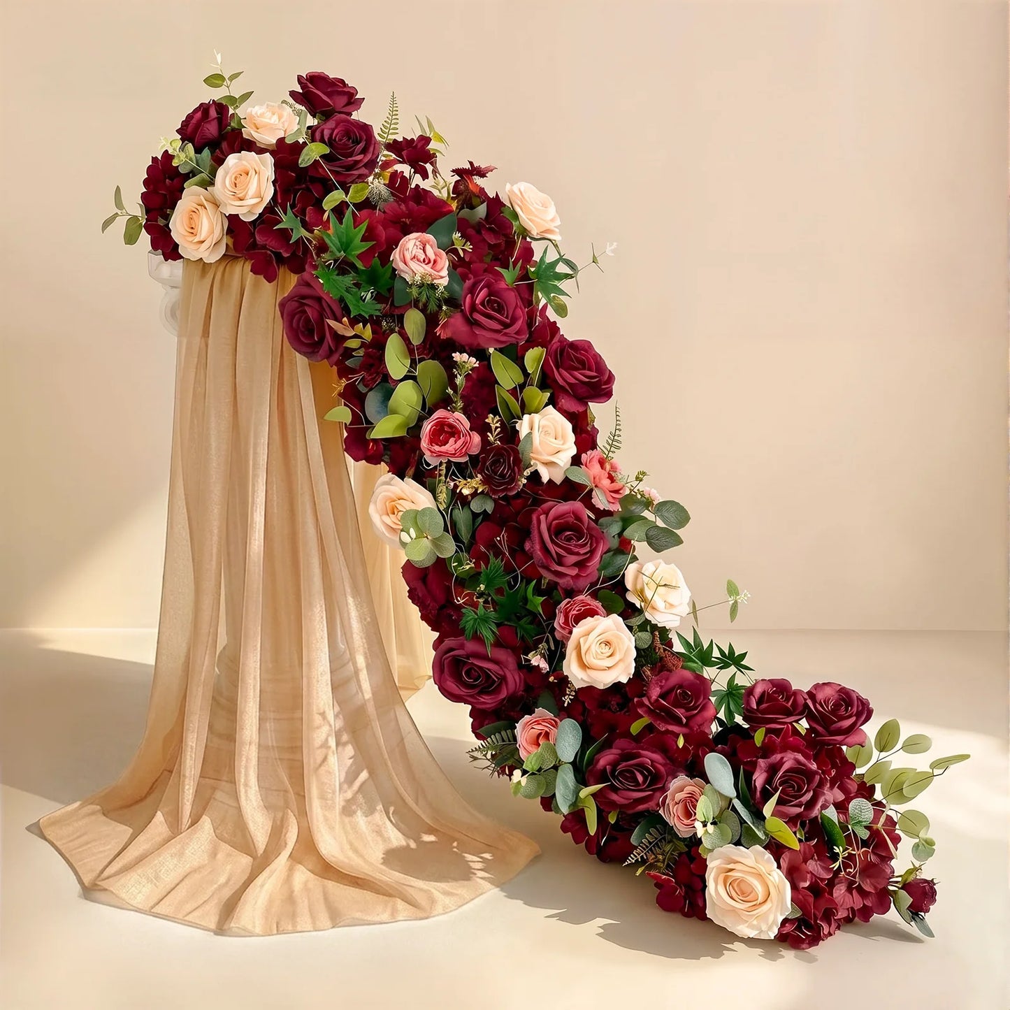 Uflower Pink Rose  Wedding Backdrop Decor Floor Flower Runner Event Table Centerpieces Silk Floral Strip Arrangement Party Props