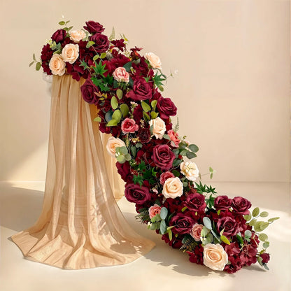 Uflower Pink Rose  Wedding Backdrop Decor Floor Flower Runner Event Table Centerpieces Silk Floral Strip Arrangement Party Props