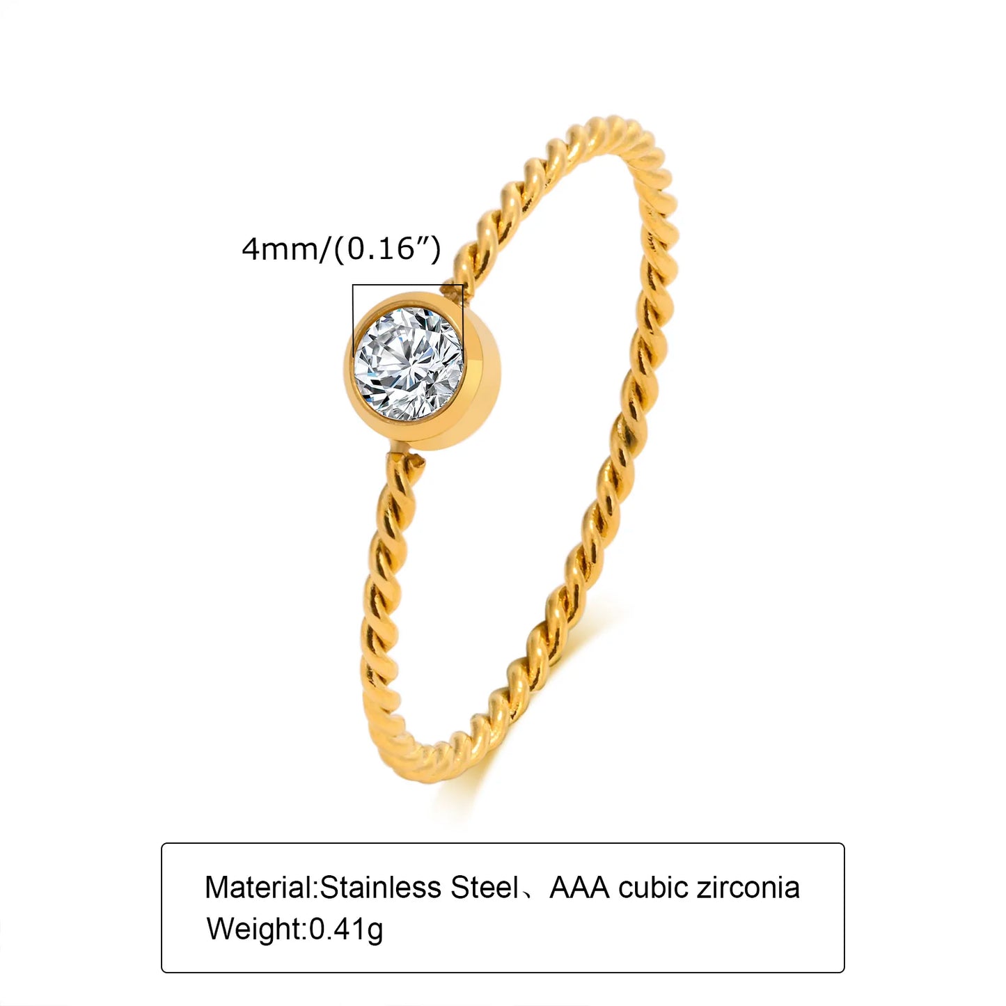 Minimalist Water Drop White Zircon Women Ring, Wave Drop Stainless Steel Ring, 18K Gold Plated Waterproof Luxury Jewelry