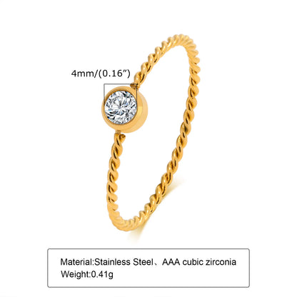 Minimalist Water Drop White Zircon Women Ring, Wave Drop Stainless Steel Ring, 18K Gold Plated Waterproof Luxury Jewelry