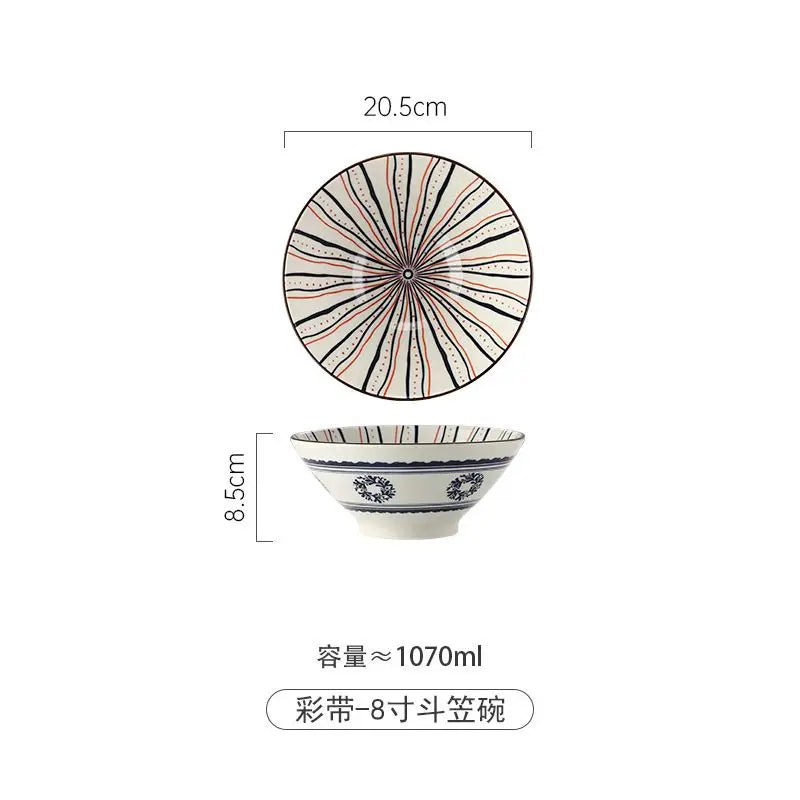 Japanese Ramen Bowl Household Soup Bowl Salad Bowl Ceramic Tableware Instant Noodle Bowl Ceramic Tableware