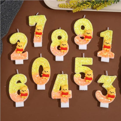 Anime 0-9 Number Candle Cute Winnie the Pooh Candle Cartoon Character Children Party Cake Plug-in Birthday Cake Decoration Gifts