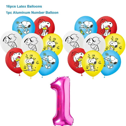 Happy Birthday Party Decorations Dog Banner Flag Foil Latex Balloons White Anime Supplies Baby Boy Girl Kids Cute Toy Gifts