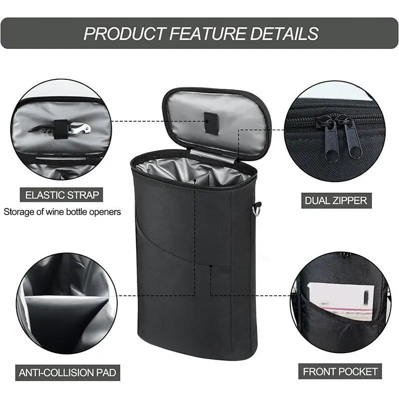 -Wine Bottle Bag Soft Cooler Wine Bottle Insulated Bag For Wine Thermal Outdoor Bag For Travel Carrier Tote Wine Glass