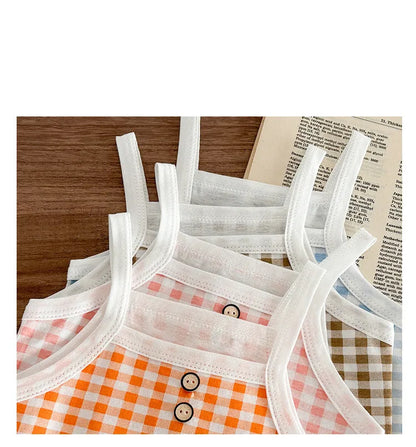 Newborn Baby Romper Sleeveless Plaid Baby Jumpsuit Summer