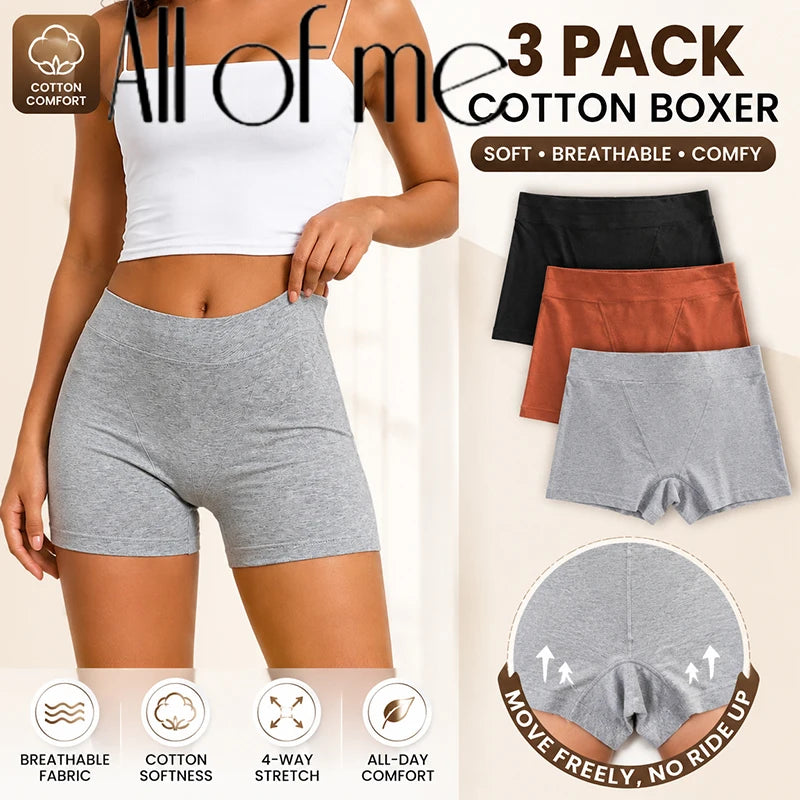 3Pcs Women Cotton Safety Short Seamless Boxer Briefs High Waist Soft Skin Friendly Ladies Anti-Ride Leggings Under Dress Panties