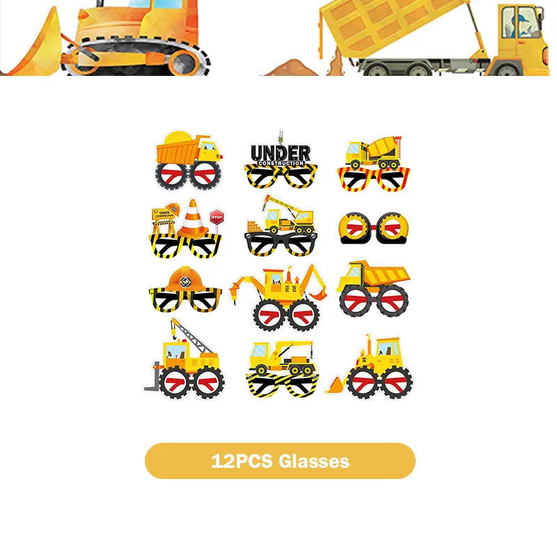 Happy Construction Birthday Party Decorations Set Plates Cup Tablecloth Gift Bags Banner Stickers Cake Decoration Party Supplies