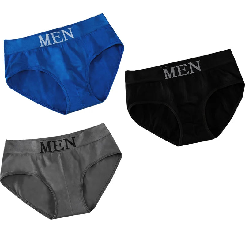 3Pcs/lot Men's Briefs Underwear Sexy Man Panties MEN Letter Underpants Breathable Comfortable Male Bikini Shorts Black Blue Red