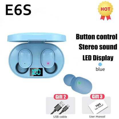E6S Bluetooth Earphones Gaming Headset Earbuds TWS Blutooth Earphone Wireless Hearing Aids Sports EarBuds HiFi Stereo Headphones