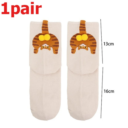 4pcs Funny Abstract 3D Cat Butt Mid-Tube Socks Cartoon Quirky Cotton Casual Socks Cat Egg Floor Sock for Cute Girls Couple Gifts