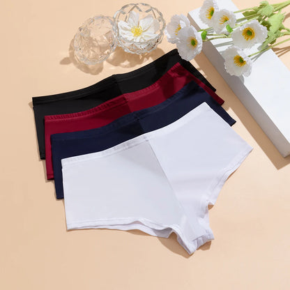 Giczi Women's Solid Color Seamless Boyshort Panties Breathable Ice Silk Underwear Female Soft Stretch Boxer Comfortable Lingerie