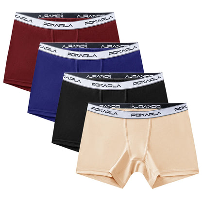 POKARLA 4PCS Women’s Cotton Boxer Underwear Ladies Soft Safety Panties Female Breathable Inseam Briefs Set Boy Shorts Plus Size