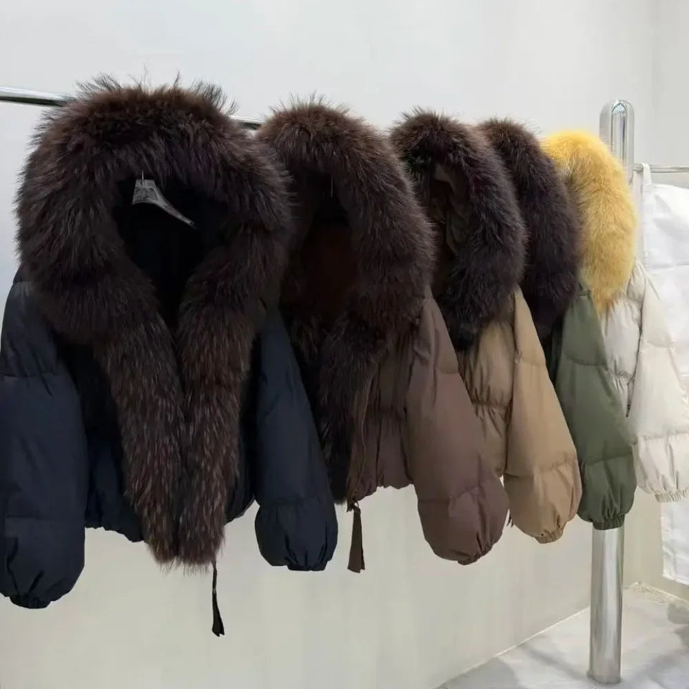 OFTBUY Hooded Loose Puffer Jacket Female New Fashion Luxury Winter Clothes Women Duck Down Coat with Big Natural Fur Collar