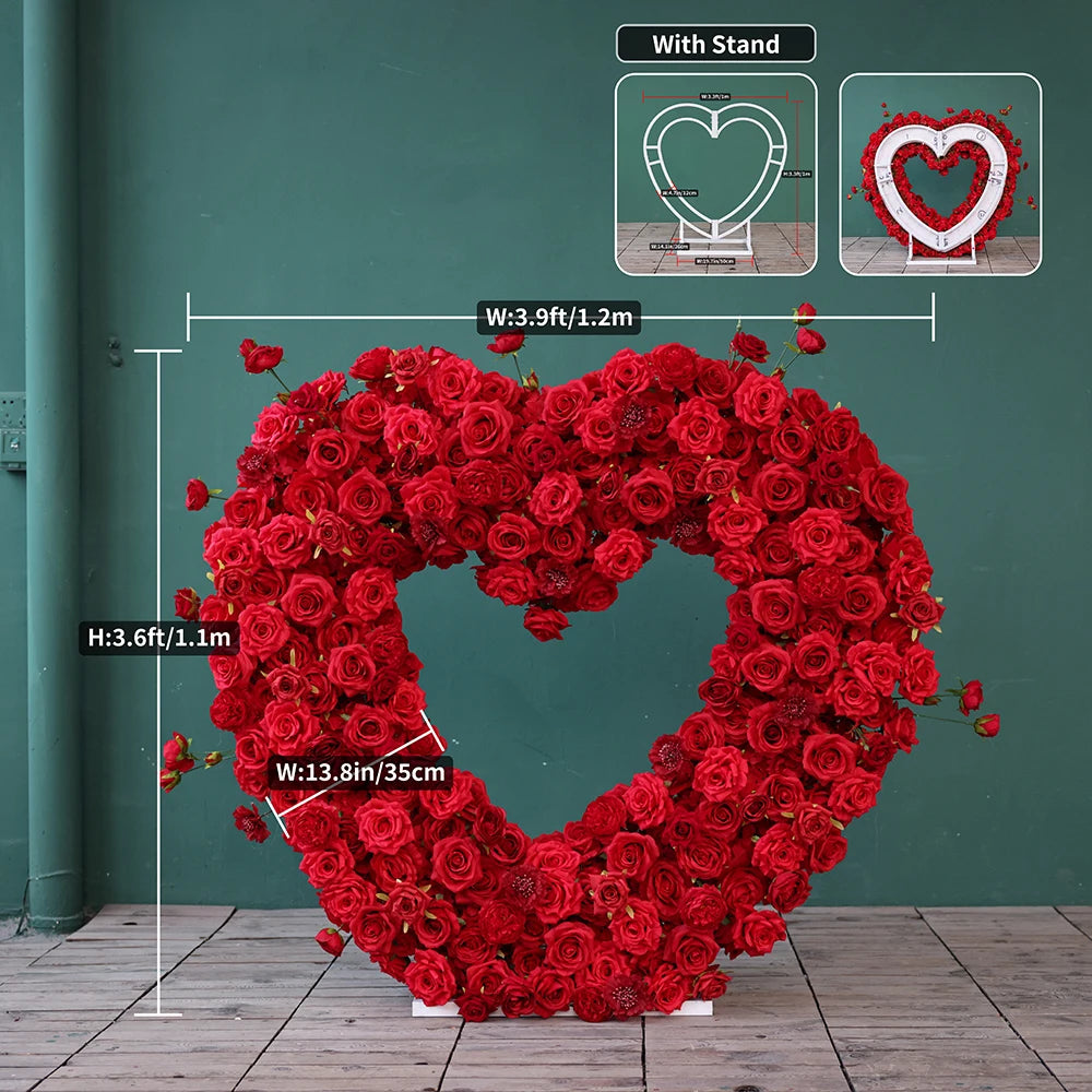 Heart Shaped Artificial Flowers Wreath Proposal Wedding Decoration High-end Silk Red Rose Heart Sztuczne Kwiaty Decor FL2580