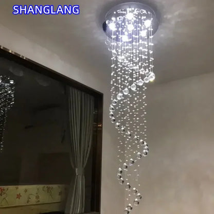 Modern Large K9 Crystal LED Chandeliers for Spiral Living Room Staircase Lamp Showcase Bedroom Kitchen Pendant Light Fixture