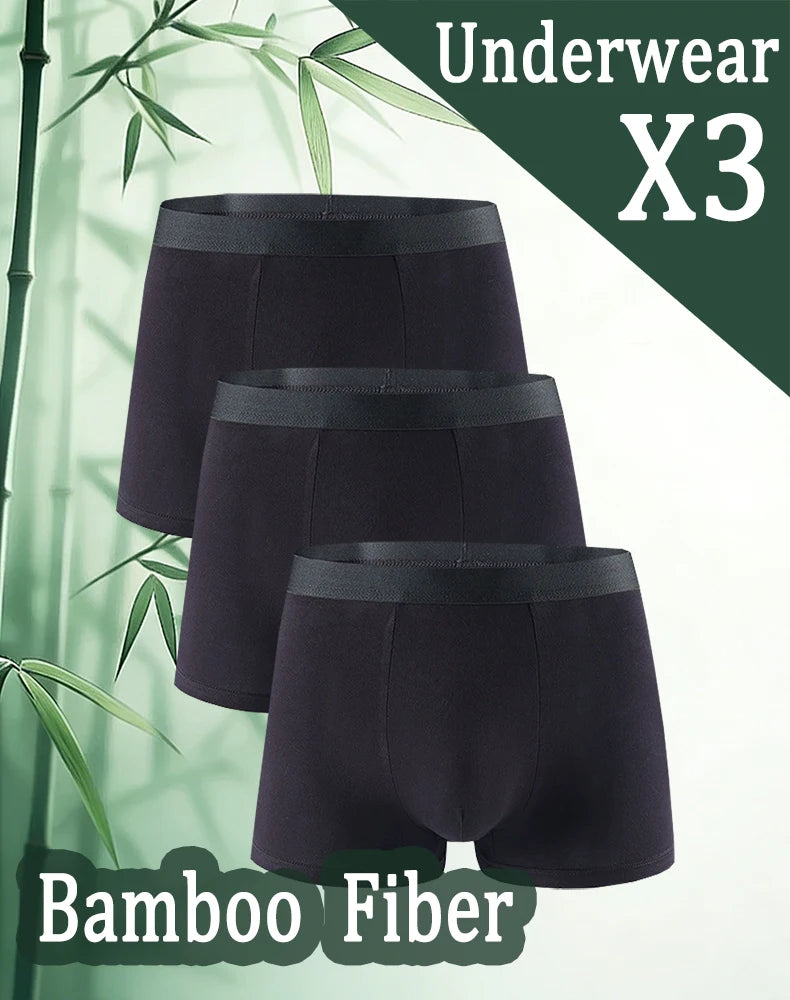 3Pieces Men's Bamboo Fiber Black Boxer Shorts Thin, Quick Drying Soft and Comfortable Men's Underwear Daily Casual Boxer Briefs