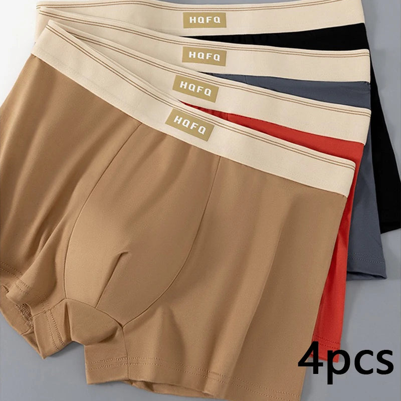 4pcs Men Underwear BoxerShorts Hombre Panties Man Breathable Underpants Sexy Sports Comfort U Convex Male Boxers Large Size 4XL