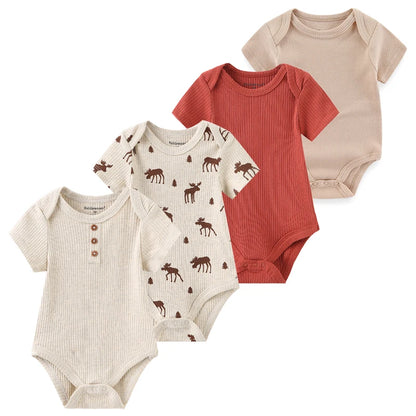 4pieces Newborn Baby Boy Clothes Cartoon Cotton Romper Summer Short