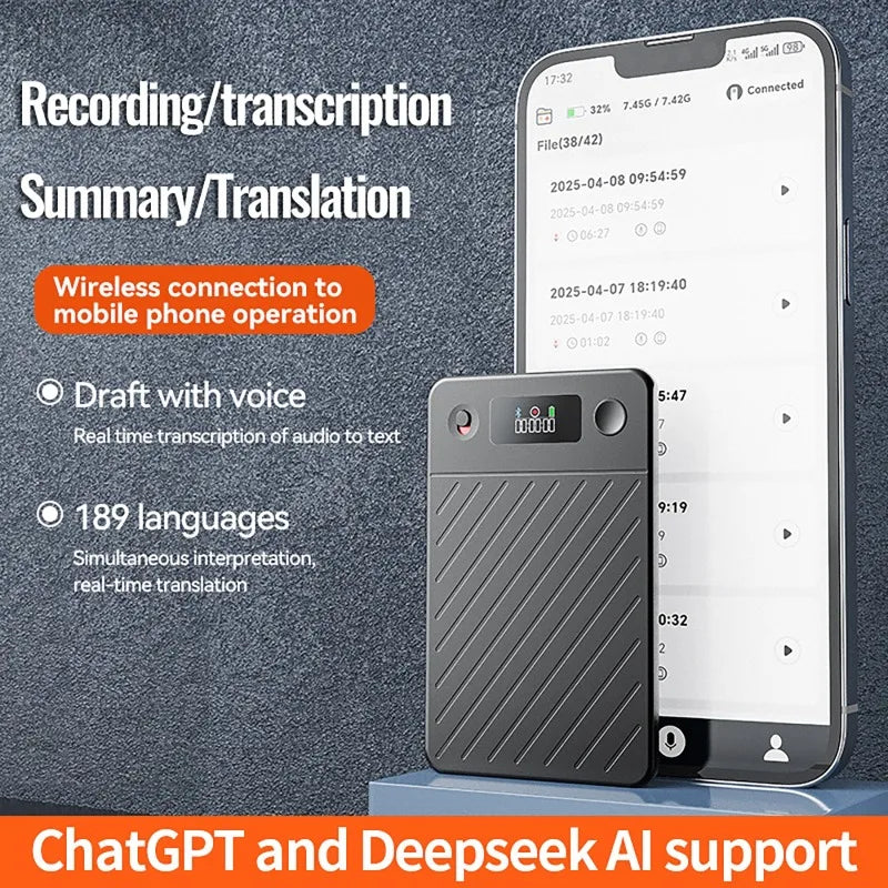 AI Voice Recorder with Display Screen 8-256GB Intelligent Note Voice Recorder Smart Transcription Summarization and Translation