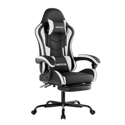 Ergonomic Gaming & Office Chair, Footrest, Racing Design Black/Grey | PVC with headrest,lumbar, Adjustable Height