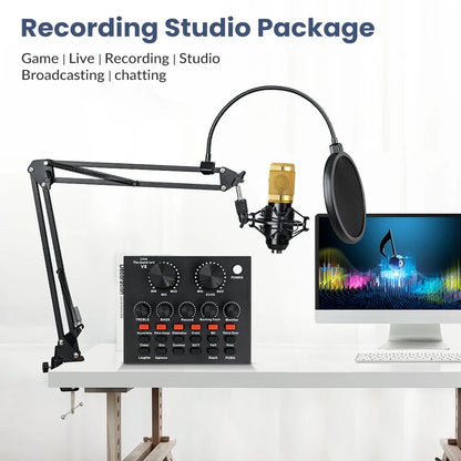 Podcast Microphone Equipment Bundle BM-800 Condenser Microphone (with Voice Changer and V8 Sound Card) Professional Recording Studio Kit for Laptops, Streaming, Podcasting, Singing, Voice-overs, Vocals, Home Studios