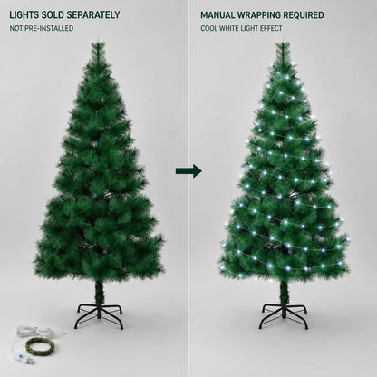 Artificial Christmas Tree 120-210cm PET Pine Needle Xmas Tree Optional USB Warm White Cool White Multicolor Lights Metal Stand