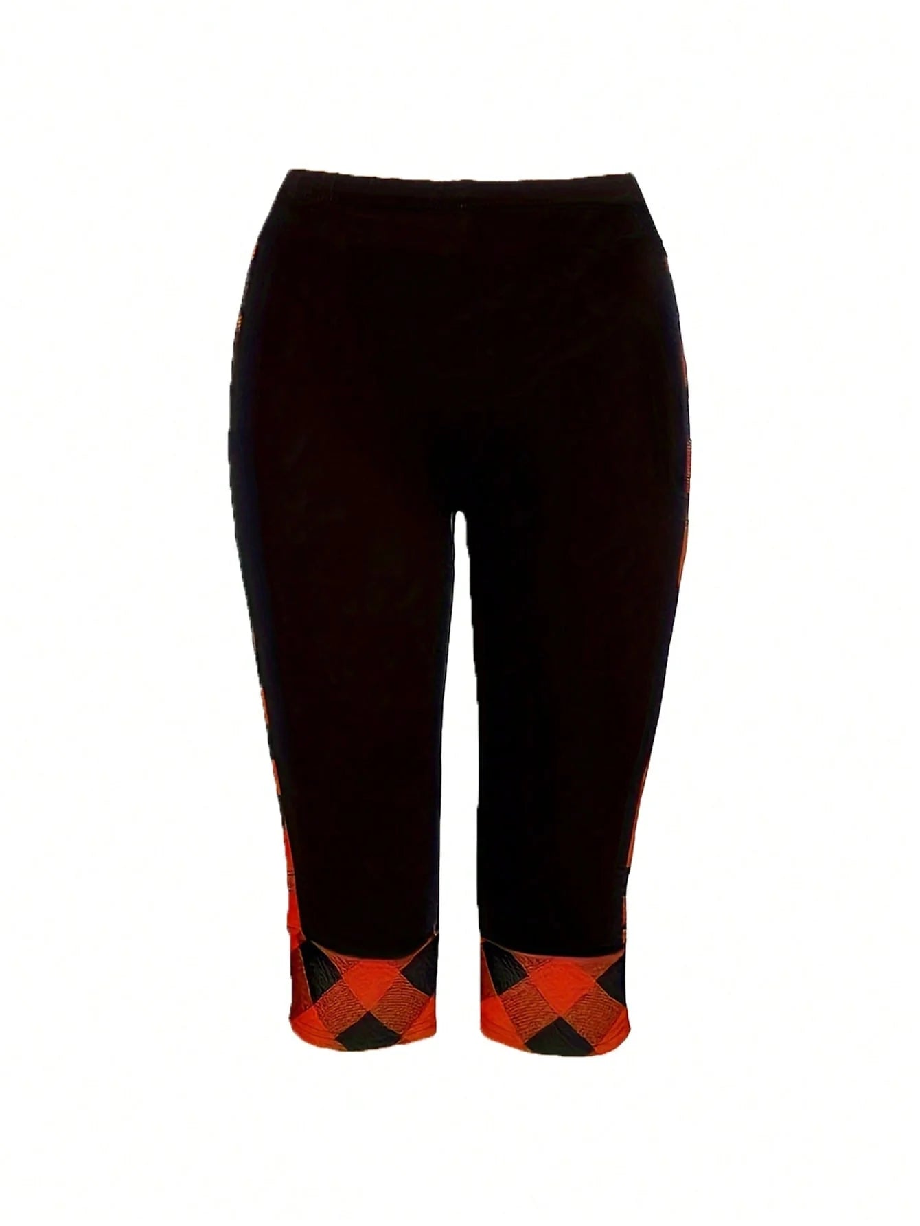 Plus Size Plaid Print Two-piece Set, Cross Cut Out Short Sleeve Top & Capris Pants Outfits, Women's Plus Size Clothing