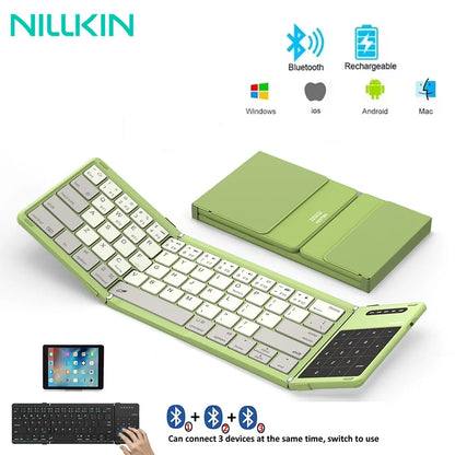 NILLKIN Folding Wireless Bluetooth Keyboard with Touchpad Mini Rechargeable Keyboard for Office Travel for Window/iOS/Android/PC