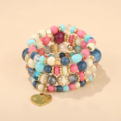 4pcs Boho Crystal Beads Chain Bracelet Set for Women Vintage Heart