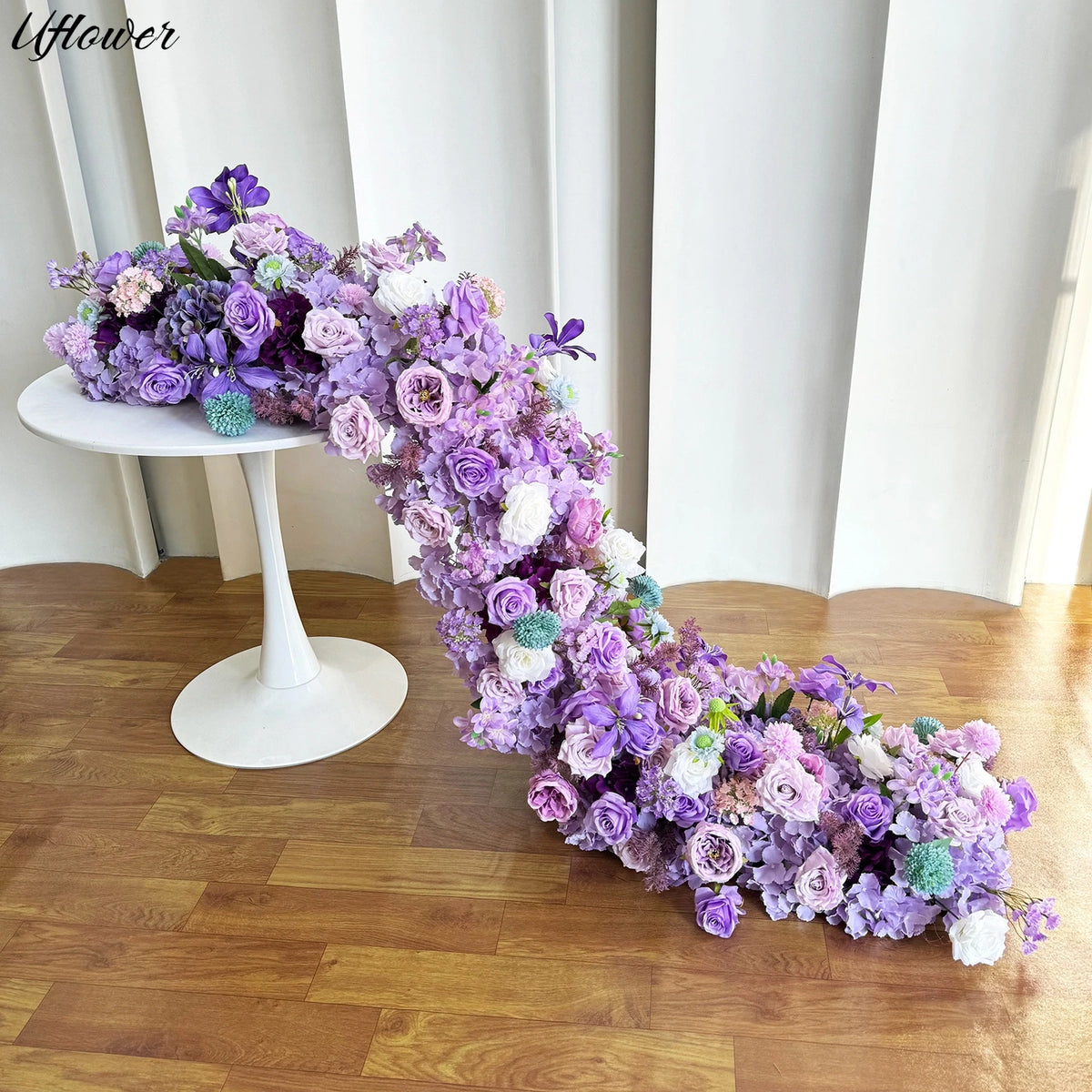 Uflower 2m Luxury Artificial Flowers Wedding Backdrop Table Long Runner Flower Row Floral Backdrop Arrangement Wall Arch Decor