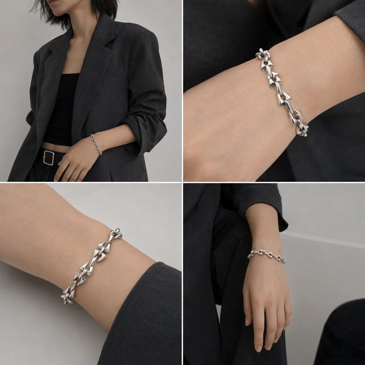 Letter Z Thorn Chain Bracelet for Women Men, Stainless Steel Barbed Wire Link, Gothic Punk Jewelry Gift