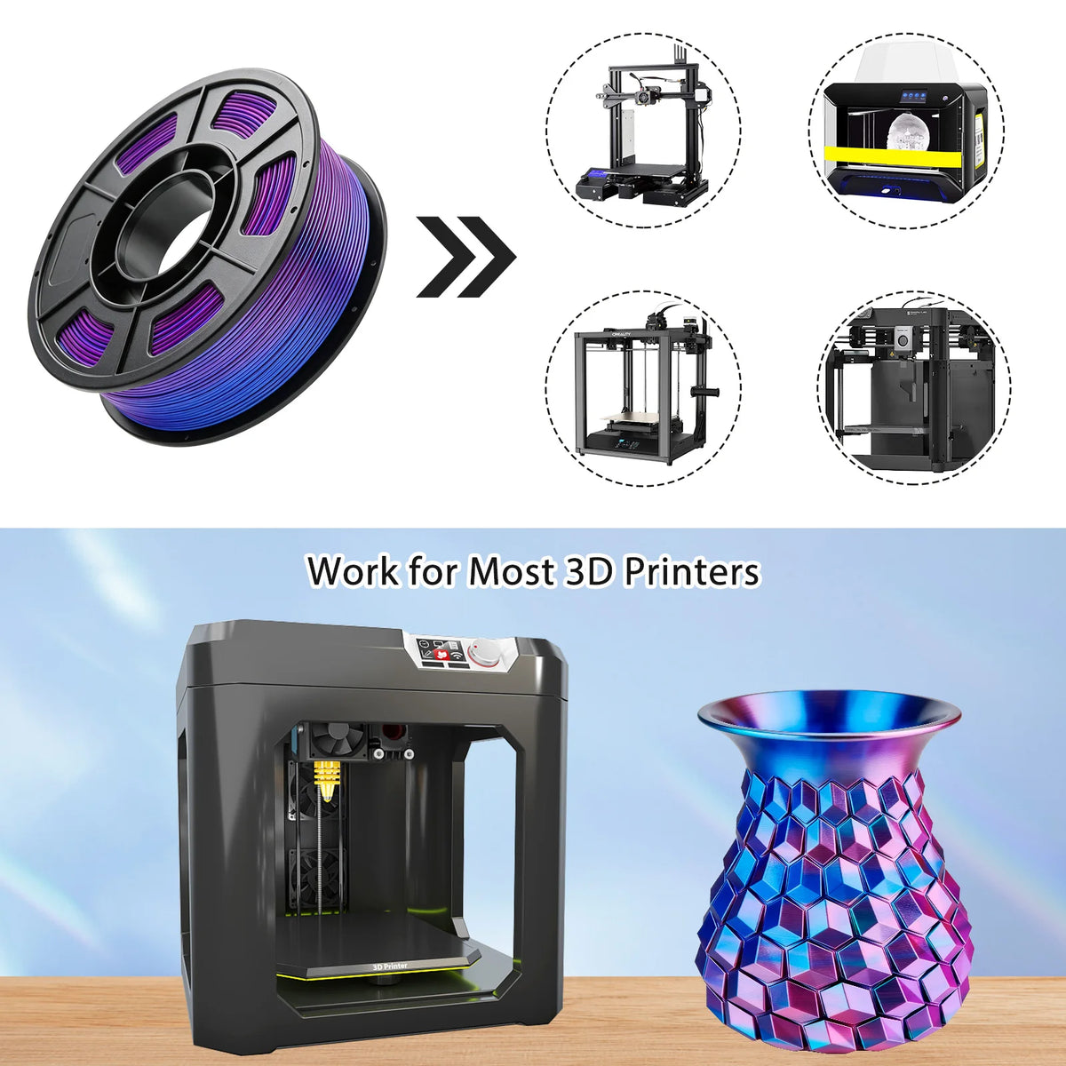 Silk PLA Filament 1.75mm Dual Color Blue Purple, 3D Printer Filament , 250g Spool(0.55lbs) Fits for Most FDM 3D Printers