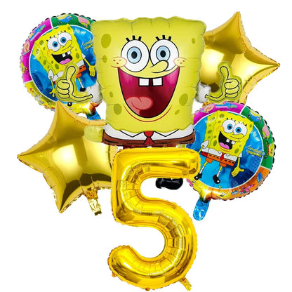 6Pcs SpongeBob Patrick Star Balloon set Birthday Party Golde Blue Numbers Balloons Boys Girls Baby Shower Party Supplies Gifts