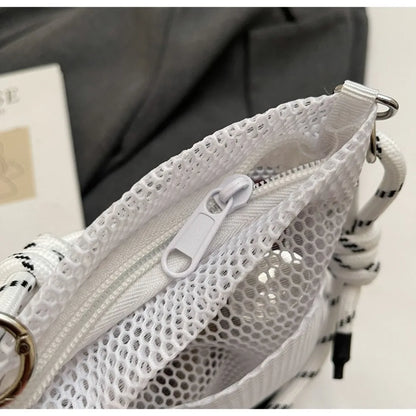 Cute Korean Nylon Mesh Wallet Teenager Hollow Shoulder Purse Bags Crossbody Solid Color Mobile Phone Bag Travel