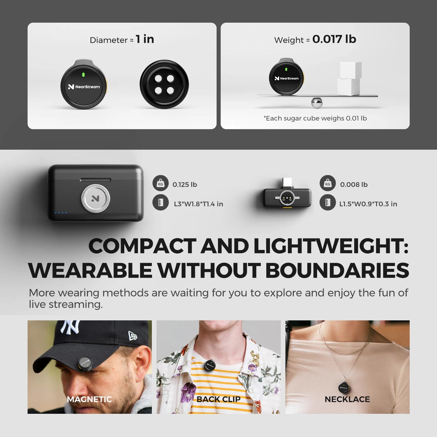 NearStream AWM25T 1-to-2 Magnetic Wireless Lavalier Microphone, ENC Noise Canceling, 65Ft Low Latency, 24H Battery Charging Case, One-Tap Mute, Plug & Play Mic for iPhone Android Laptop PC