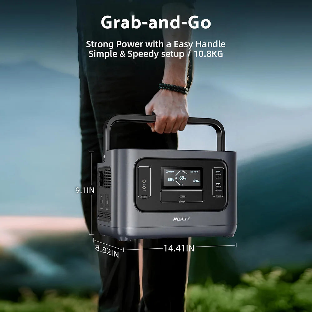 PISEN 1008Wh 1000W  (2000W Peak Power) Solar Generator LiFePO4 Battery Portable Power Station for Home Backup, Hurricane Emergency, Outdoor Camping / RV/Garden Party