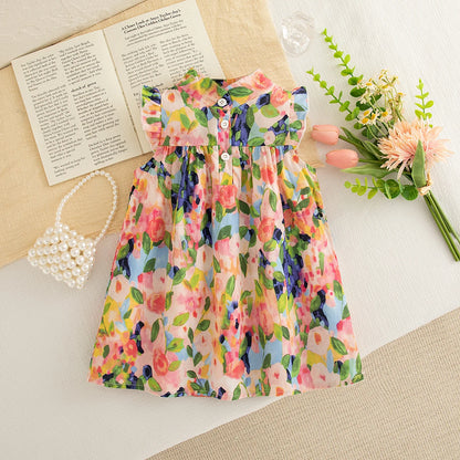 Baby Girl Floral Dress Summer New Cool And Breathable Children'S Sleeveless Clothes (3 Months -3 Years Old)