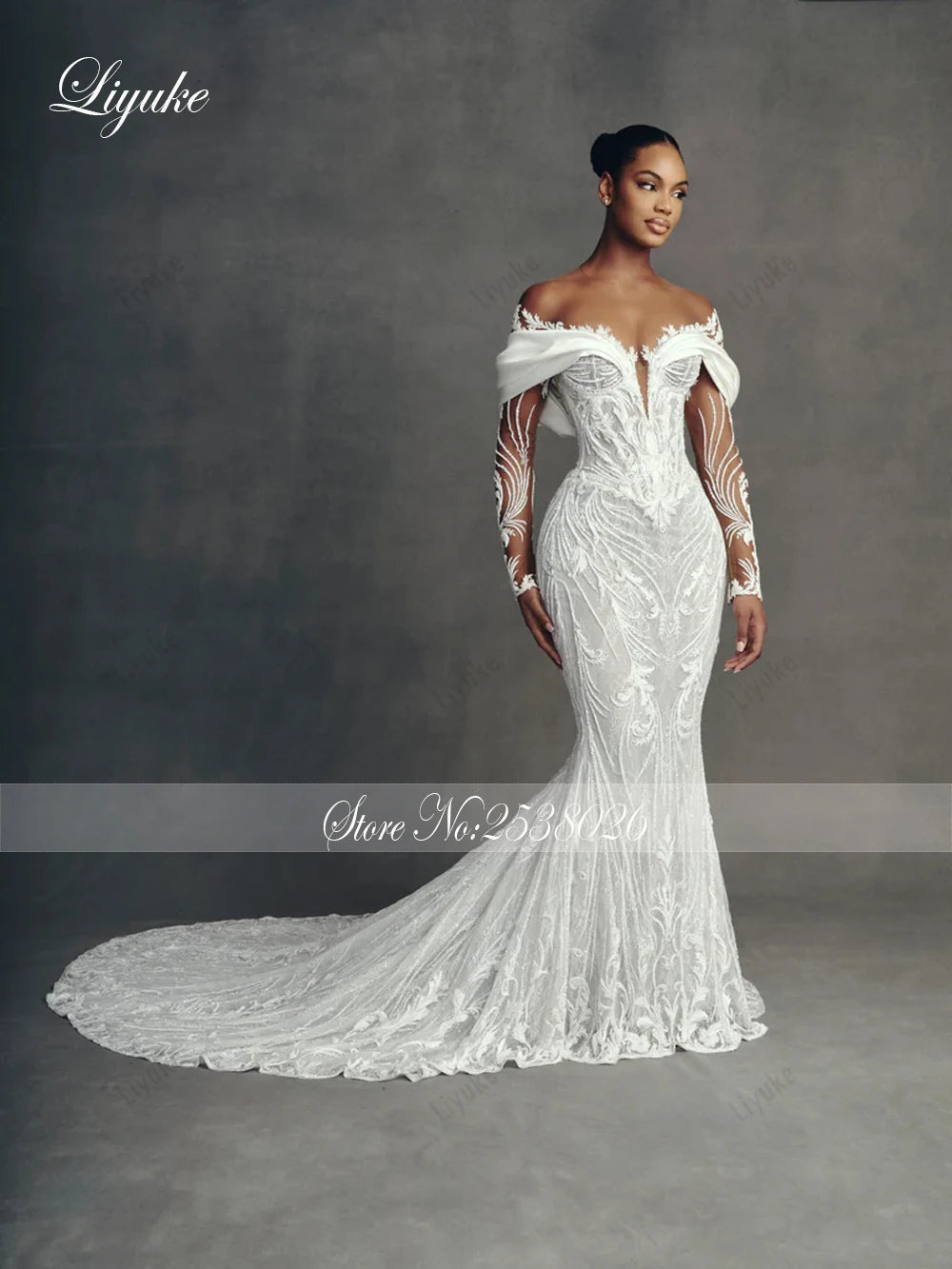 Liyuke Custom Made Luxury Embroidery Mermaid Wedding Dresses Robe De Marriage Removable Train 2 In 1 Lace Trumpet Bridal Gowns