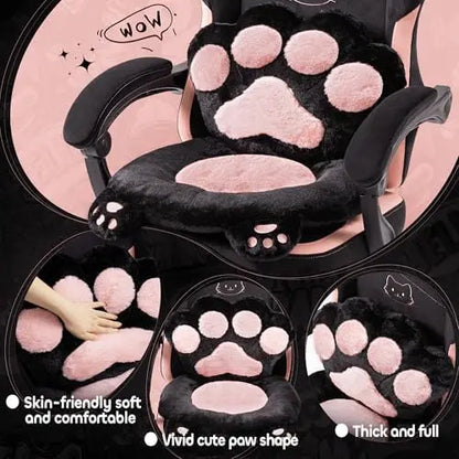 Pink Gaming Chair Cute with Cat Ears Paw Lumbar and Cushion,Ergonomic Computer Chair with Footrest,Reclining PC Game