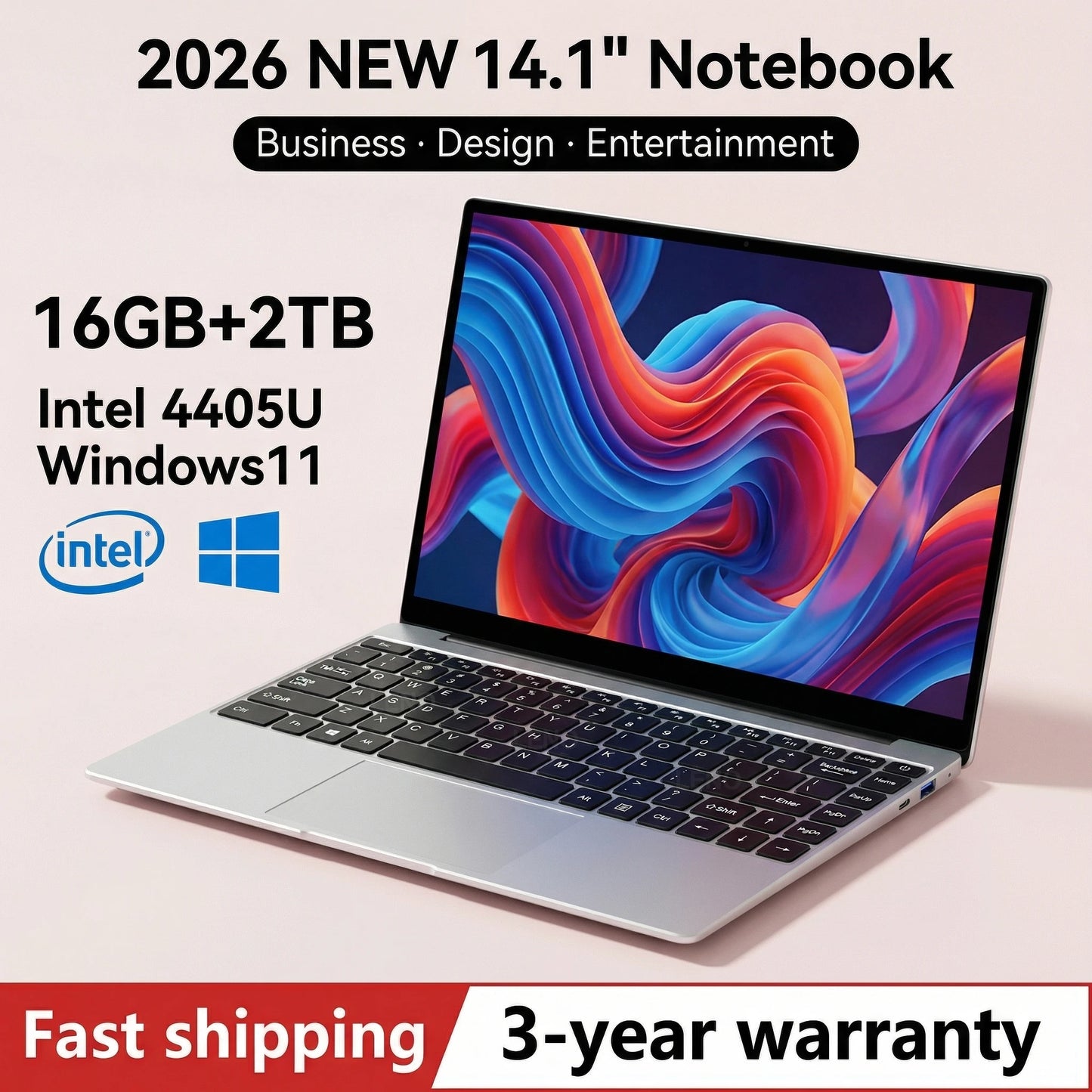LENO 14.1"Ultra Slim Laptop Windows11 16GB 2TB SSD Gamer Notebook Intel 4405U 1920*1080 Display Office Study Gaming Computer PC