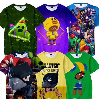 Kids' Game Character Graphic T-Shirt | Short Sleeves & Crew Neck | Casual Wear & Streetwear